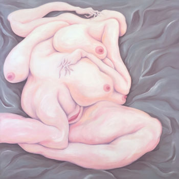 Lying nude on gray silk
