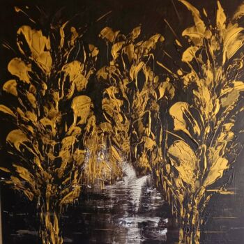 Painting titled "golden night" by Urs Schilt, Original Artwork, Acrylic