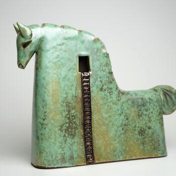 Sculpture titled "Trojan Horse Green" by Urszula Despet, Original Artwork, Ceramics