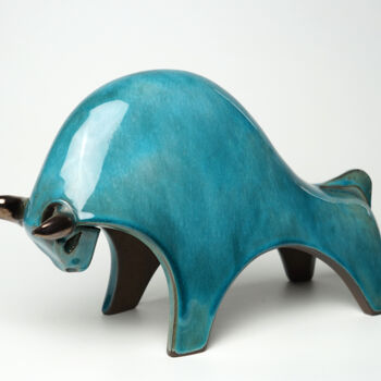 Sculpture titled "Bull Turquoise" by Urszula Despet, Original Artwork, Ceramics