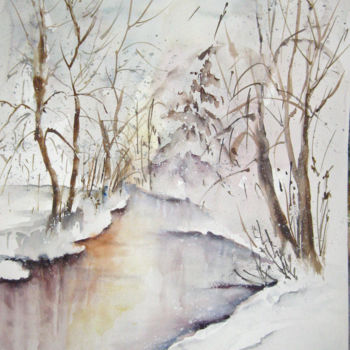 绘画 标题为“Reflets sur la neige” 由Les Aquarelles D’Uve, 原创艺术品, 油