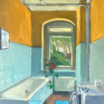 Painting titled "Bathroom" by Uy Nguyen, Original Artwork, Oil