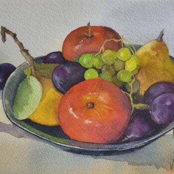 Painting titled ""coupe de fruits"" by Valerie Sorbets, Original Artwork, Watercolor