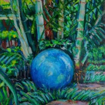 Painting titled "The blue ball in th…" by Vadim Kalinin, Original Artwork, Pastel