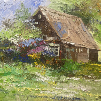 Painting titled "SUMMER REFUGE" by Vahe Bagumyan, Original Artwork, Oil Mounted on Wood Stretcher frame