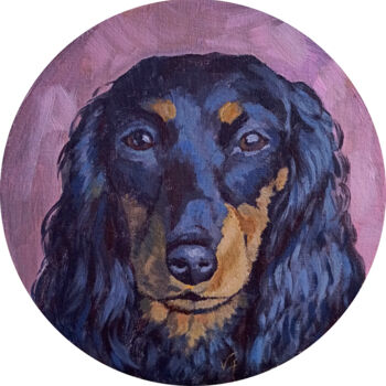 Painting titled "LONG-HAIRED DACHSHU…" by Alona Vakhmistrova, Original Artwork, Acrylic