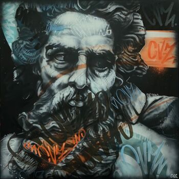 Painting titled "ZEUS // 100 x 100 cm" by Valentin Chevauché (CVZ), Original Artwork, Acrylic Mounted on Wood Stretcher frame