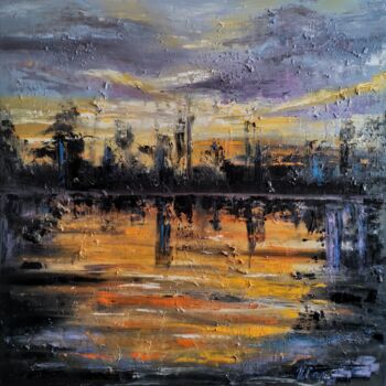 Schilderij getiteld "Sunset. Abstract la…" door Valentina Can, Origineel Kunstwerk, Olie Gemonteerd op Frame voor houten bra…