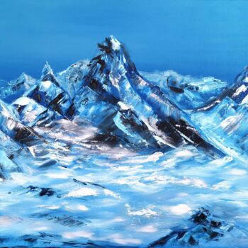 Schilderij getiteld "Snowy Mountains. Ab…" door Valentina Can, Origineel Kunstwerk, Olie Gemonteerd op Frame voor houten bra…