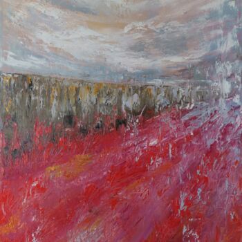 Schilderij getiteld "Red Field. Abstract…" door Valentina Can, Origineel Kunstwerk, Olie Gemonteerd op Frame voor houten bra…