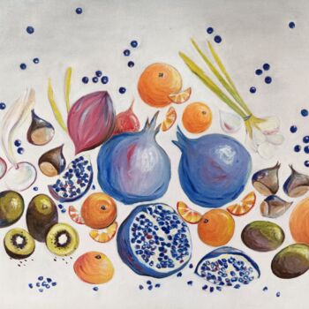 Schilderij getiteld "Melograni blu" door Valentina Longo, Origineel Kunstwerk, Olie