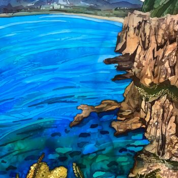 Pintura intitulada "Antalya , Sea and m…" por Valentina Pushkareva, Obras de arte originais, Tecido