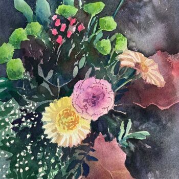 Peinture intitulée "Autumn flowers" par Valentina Pushkareva, Œuvre d'art originale, Aquarelle