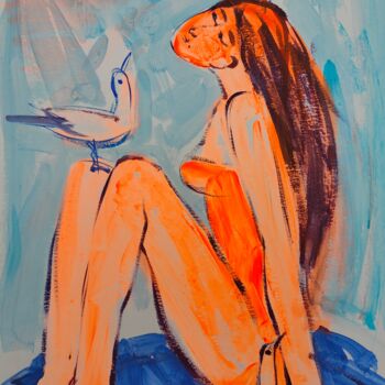 Malerei mit dem Titel "Девушка с чайками,…" von Valentina Samoilik-Artyushenko, Original-Kunstwerk, Acryl