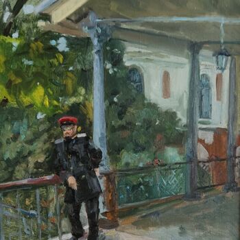 Painting titled "Head of the railway…" by Valentina Timchenko, Original Artwork, Oil Mounted on Wood Stretcher frame