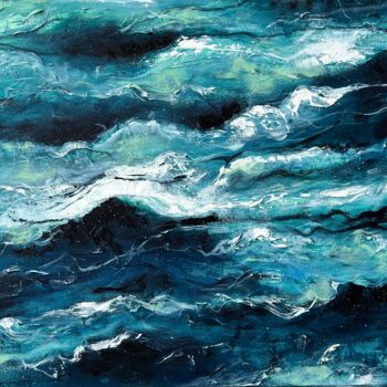 Painting titled "Dark abstract waves" by Valeria Ocean, Original Artwork, Oil Mounted on Wood Stretcher frame