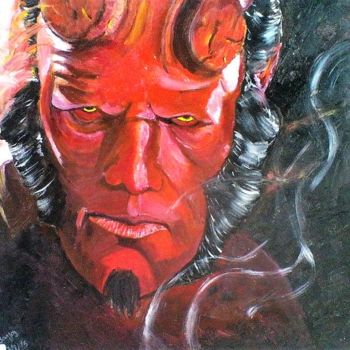 Painting titled "HellBoy" by Valérie Barrett, Original Artwork, Acrylic Mounted on Wood Stretcher frame