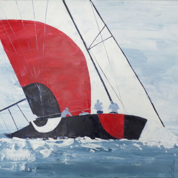 Painting titled "America's Cup" by Valerie   Jouve, Original Artwork, Acrylic Mounted on Wood Stretcher frame