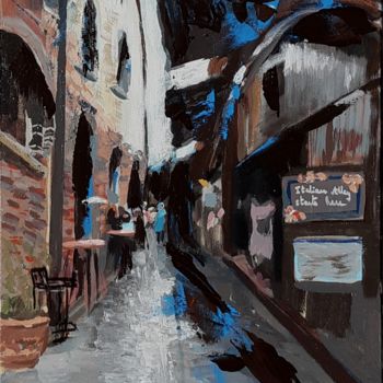 Schilderij getiteld "Italian Alley" door Valérie Le Meur, Origineel Kunstwerk, Acryl Gemonteerd op Frame voor houten brancard