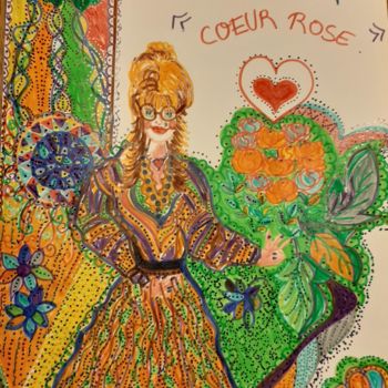 Disegno intitolato "Cœur Rose." da Valerie Guiot, Opera d'arte originale, Pennarello
