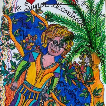Σχέδιο με τίτλο "Super décontracté !" από Valerie Guiot, Αυθεντικά έργα τέχνης, Μαρκαδόρος