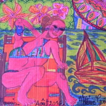 Drawing titled "BEACH - PAREO" by Valerie Guiot, Original Artwork, Marker