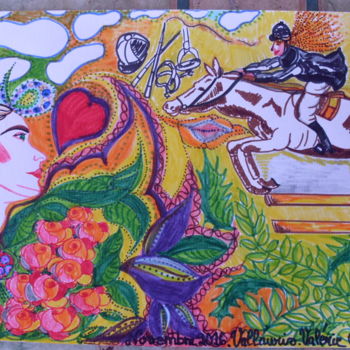 Drawing titled "LA CHAMPIONNE , JUM…" by Valerie Guiot, Original Artwork, Marker