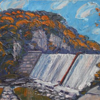 Pintura titulada "Dam on the Teterev…" por Valerii Oliinyk, Obra de arte original, Oleo