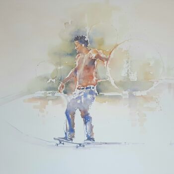 Pintura intitulada ""Skater  1"" por Valerio Scarapazzi, Obras de arte originais, Aquarela