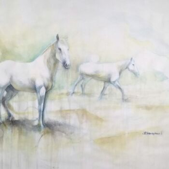 Painting titled ""Cavalli Bianchi"" by Valerio Scarapazzi, Original Artwork