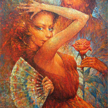 제목이 "Mon Amie La Rose"인 미술작품 Valeriy Kot로, 원작, 기름 나무 들것 프레임에 장착됨
