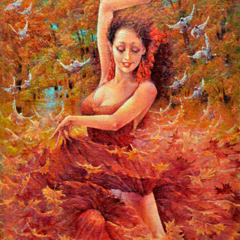 제목이 "Autumn. Dance of Li…"인 미술작품 Valeriy Kot로, 원작, 기름 판지에 장착됨