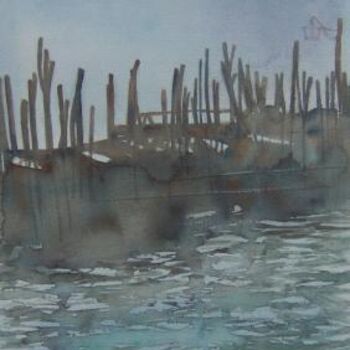 Painting titled "Salute con nebbia e…" by Valéry Codogno, Original Artwork, Watercolor