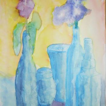 Painting titled "Nature bleu" by Vall, Original Artwork, Watercolor