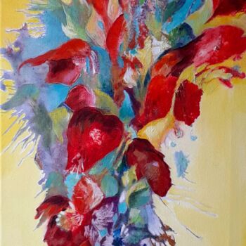 Painting titled ""Gerbe florale"" by Pascale Fleury-Vallée, Original Artwork, Acrylic Mounted on Wood Stretcher frame