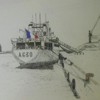 Рисунок под названием "Marine - La Marne e…" - Vame, Подлинное произведение искусства