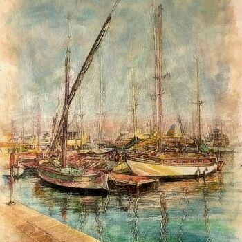 Dibujo titulada "boats 1" por Van Ko Tokusha, Obra de arte original, Encáustico