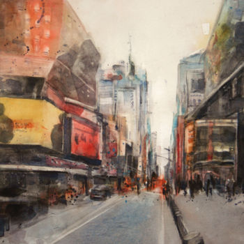 Painting titled "Time Square 1" by Vanessa Renoux, Original Artwork, Watercolor