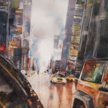 Schilderij getiteld "Rainy traffic - aqu…" door Vanessa Renoux, Origineel Kunstwerk, Aquarel