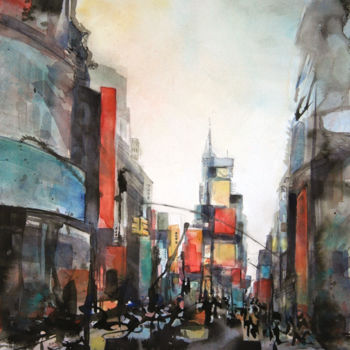 Pittura intitolato ""Time Square II" -a…" da Vanessa Renoux, Opera d'arte originale, Inchiostro