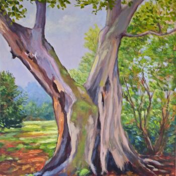 Painting titled "Vieil arbre" by Pierre Vanmansart, Original Artwork, Acrylic Mounted on Wood Stretcher frame