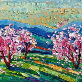 Peinture intitulée "Cherry trees blossom" par Vanya Georgieva, Œuvre d'art originale, Huile Monté sur Châssis en bois