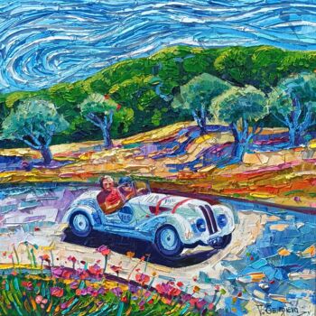 Painting titled "Mille miglia 5/ Con…" by Vanya Georgieva, Original Artwork, Oil Mounted on Wood Stretcher frame