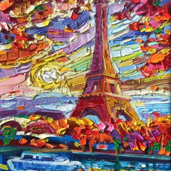 Painting titled "Fall in... Paris" by Vanya Georgieva, Original Artwork, Oil Mounted on Wood Stretcher frame