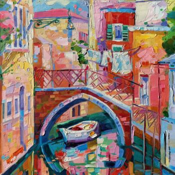 Painting titled "Live in Venice" by Vanya Georgieva, Original Artwork, Oil Mounted on Wood Stretcher frame