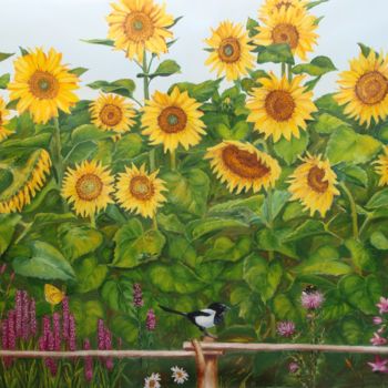 Painting titled "Sunflowers" by Vasily Velgan, Original Artwork, Oil