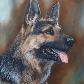 Painting titled "German shepherd por…" by Vasily Velgan, Original Artwork, Oil