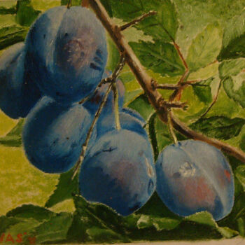 Painting titled "plums" by Vasily Velgan, Original Artwork, Oil