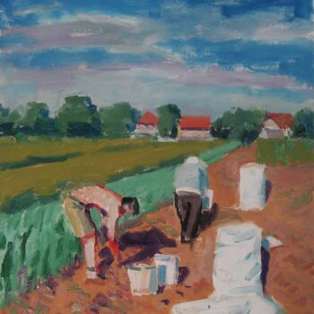 Painting titled "Potato Gatherers 2" by Vasyl, Original Artwork, Oil