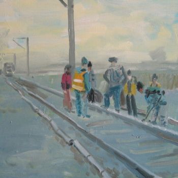 Painting titled "railway workers" by Vasyl, Original Artwork, Oil